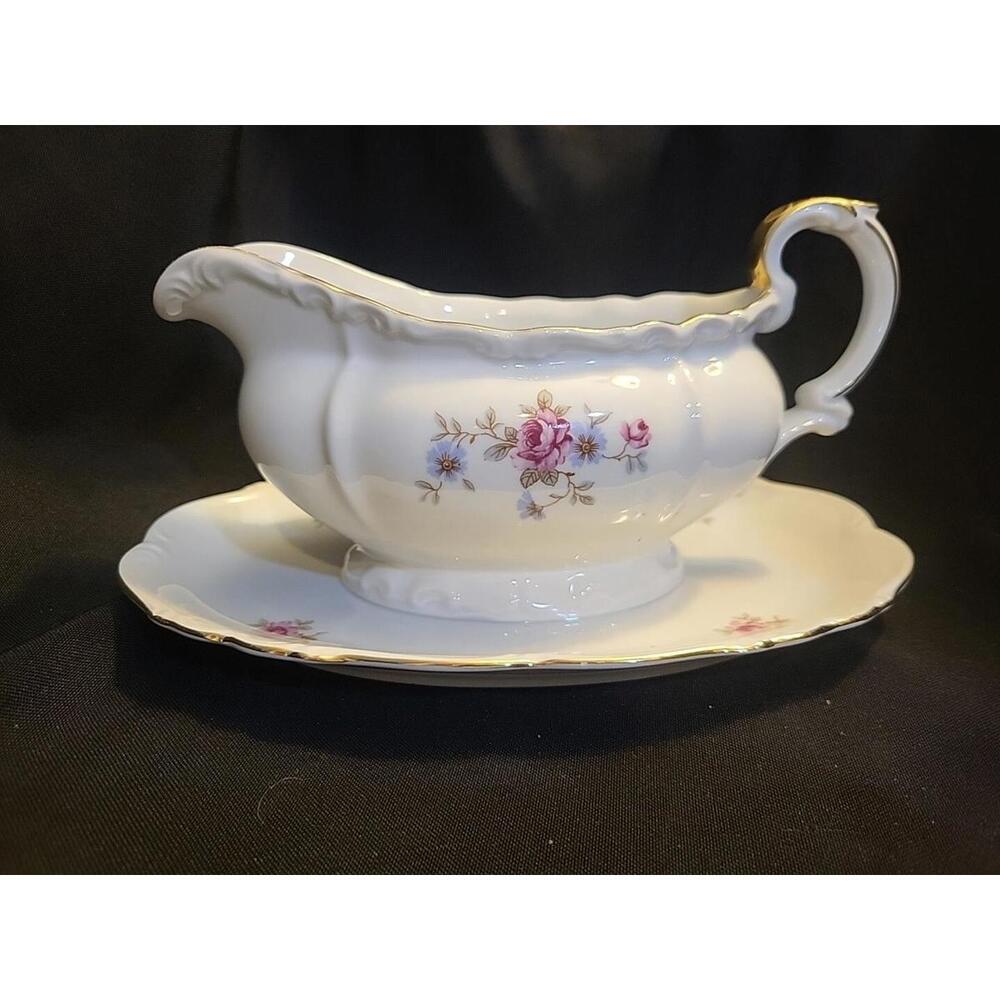 Vintage Edelstein Bavaria Maria Theresa Gacfield 20920 Gold Trimmed Gravy Boat